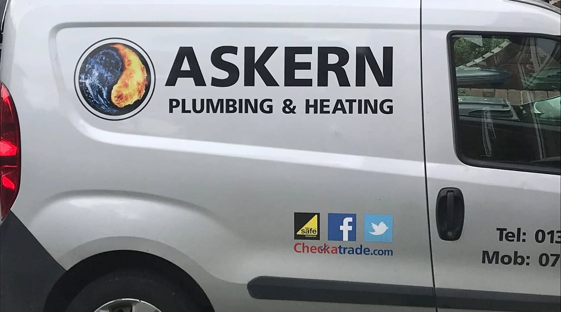 The Askern Plumbing and Heating van, carrying the Gas Safe and Checkatrade logos
